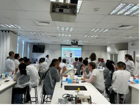 Estudantes aprendendo a manejar a micropipeta