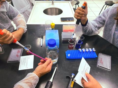 Teachers practicing the use of the micropipette.